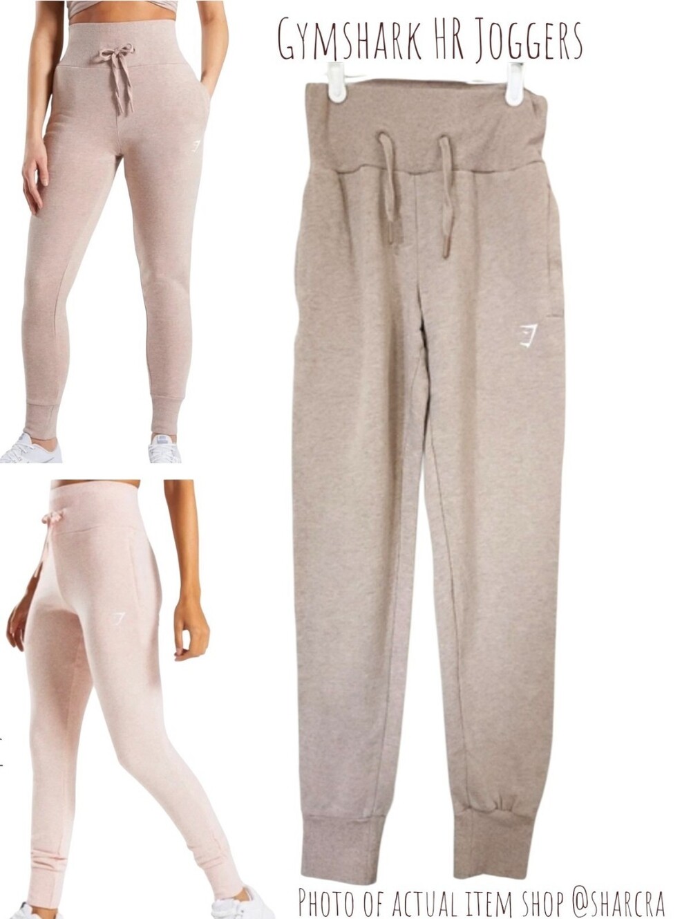 Gymshark Women's High Waisted Joggers In Blush Nude Marl XS Cuffed Zip Pockets